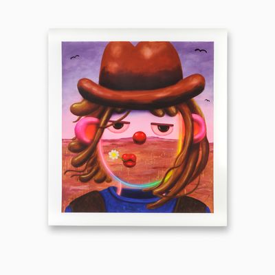 Cowboy character with bright colours and flower in mouth, Billy Big Ears by Super Future Kid