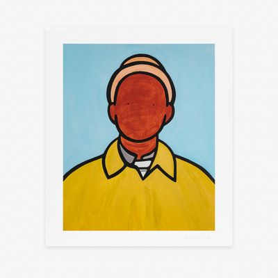 Faceless woman in yellow jumper and blue background