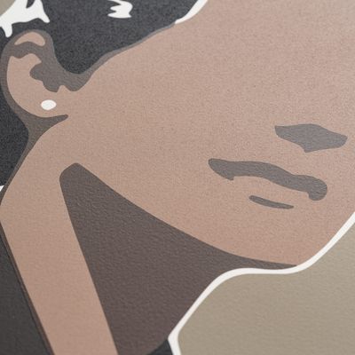 close up of print texture on woman's face