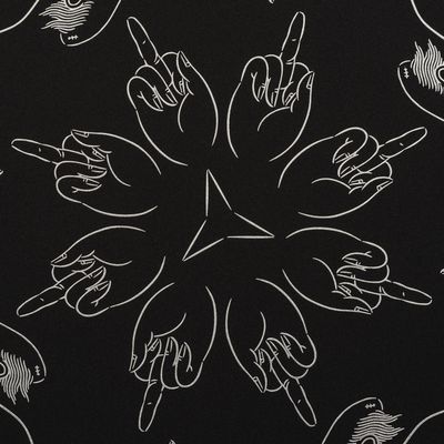detail of a circle of middle fingers drawn in a simplistic, line-based style