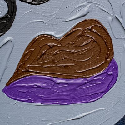 close-up of grey and purple impasto portrait
