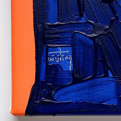 detail of an orange and blue impasto portrait
