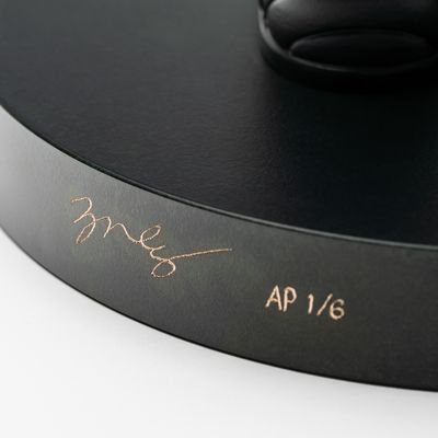 Signature and AP number engraved in bronze on base of sculpture