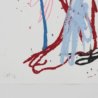 Crop of oil stick red and blue foot 