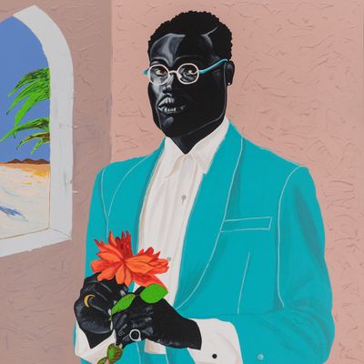 a man in suit holding a flower, View of Yoei William by Otis Kwame Kye Quaicoe - unframed