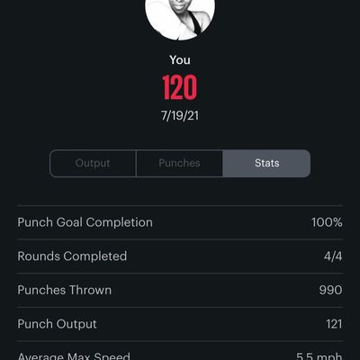 FightCamp app showing workout stats such as punches thrown