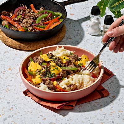Cheesesteak Mashed Potato Bowl