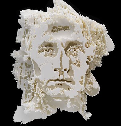 3D printed relief of face, Vista Series #3 by Vhils - detail shoot