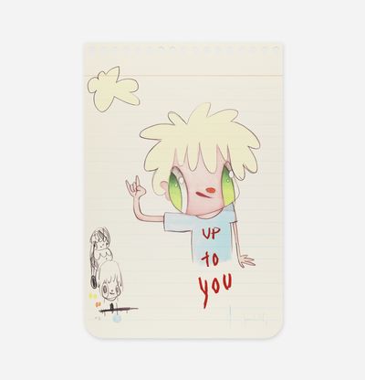 Print that looks like notebook with drawing of character, Up To You by Javier Calleja