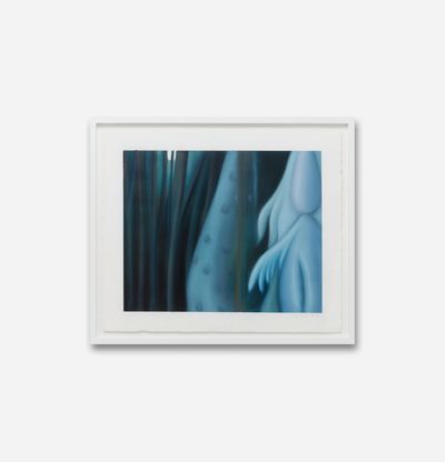 framed pastel drawing of trees in different shades of blue in the night