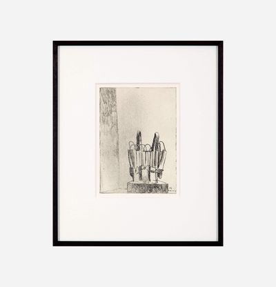 Framed etching of a sculpture by Jake and Dinos Chapman