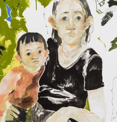 mother and son in watercolour