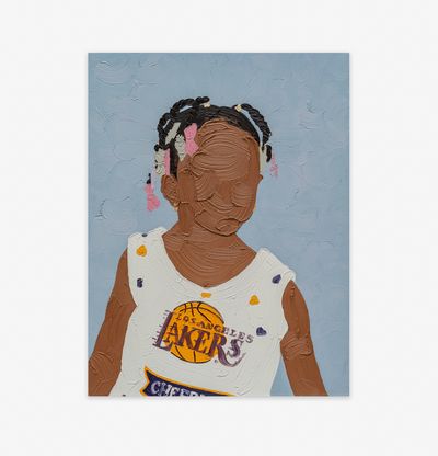 Young faceless basketball fan with lakers shirt on blue background