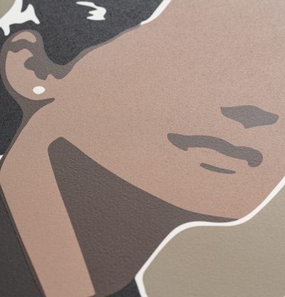 close up of print texture on woman's face