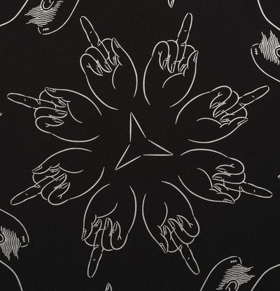 detail of a circle of middle fingers drawn in a simplistic, line-based style