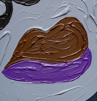 close-up of grey and purple impasto portrait
