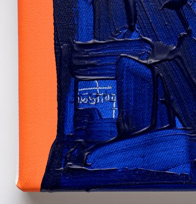 detail of an orange and blue impasto portrait