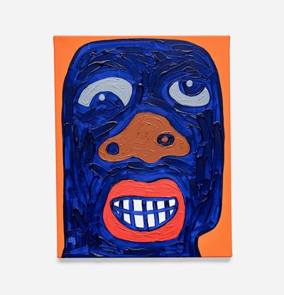 blue and orange impasto portrait by Isshaq Ismail