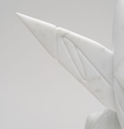 detail shot of MARBLEANGELO in white marble with alien ears