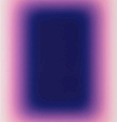 blue rectangle melting outwards into shades of pink