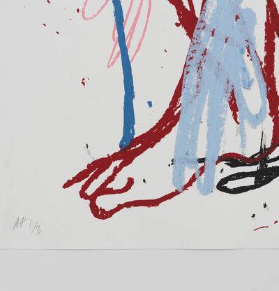 Crop of oil stick red and blue foot 