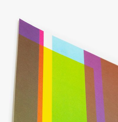 print with gradient color blocks by Felipe Pantone - side view close up