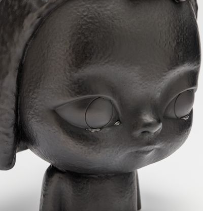Bronze sculpture of person with tears, KIRA (Black) by Roby Dwi Antono - detail shot