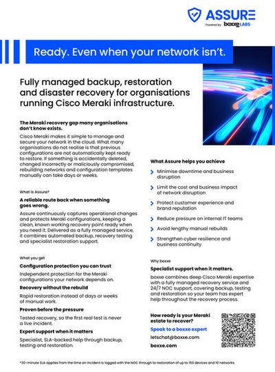 Assure ebook - Fully managed backup, restoration and DR for Cisco Meraki infrastructure