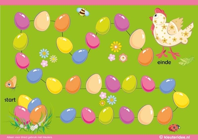 Het lente & kuiken spel voor kleuters, spelbord, kleuteridee.nl , The spring & chick game for preschool , gameboard, free printable.