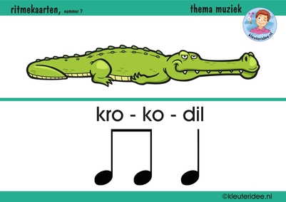 Ritmekaart voor kleuters 7 krokodil, thema muziek, kleuteridee.nl, free download