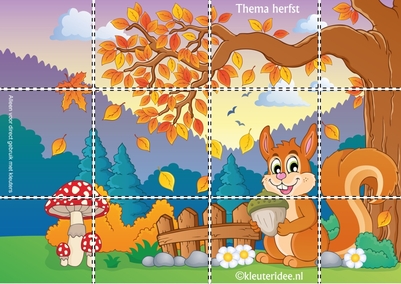 Puzzel voor kleuters, thema herfst, juf Petra van kleuteridee, Autumn preschool puzzle, free printable.