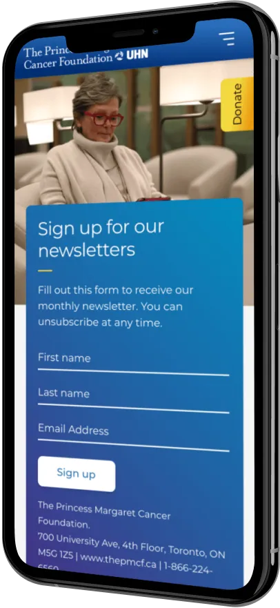 A phone with the signup for newsletter screen