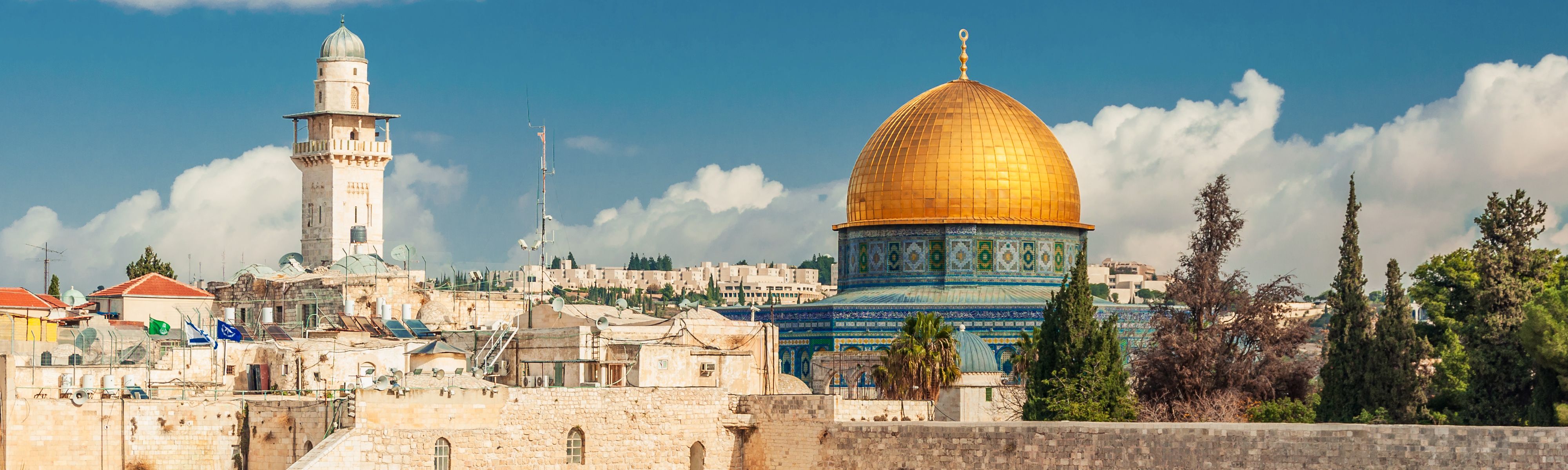 gold domed and blue tiled temple mount in jerusalem old city in israel