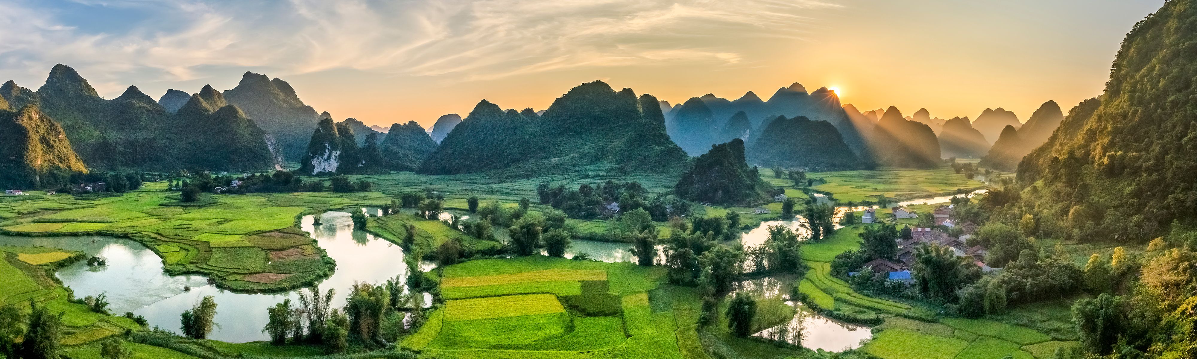 rice terrace paddle field at sunset at phong nam in vietnam