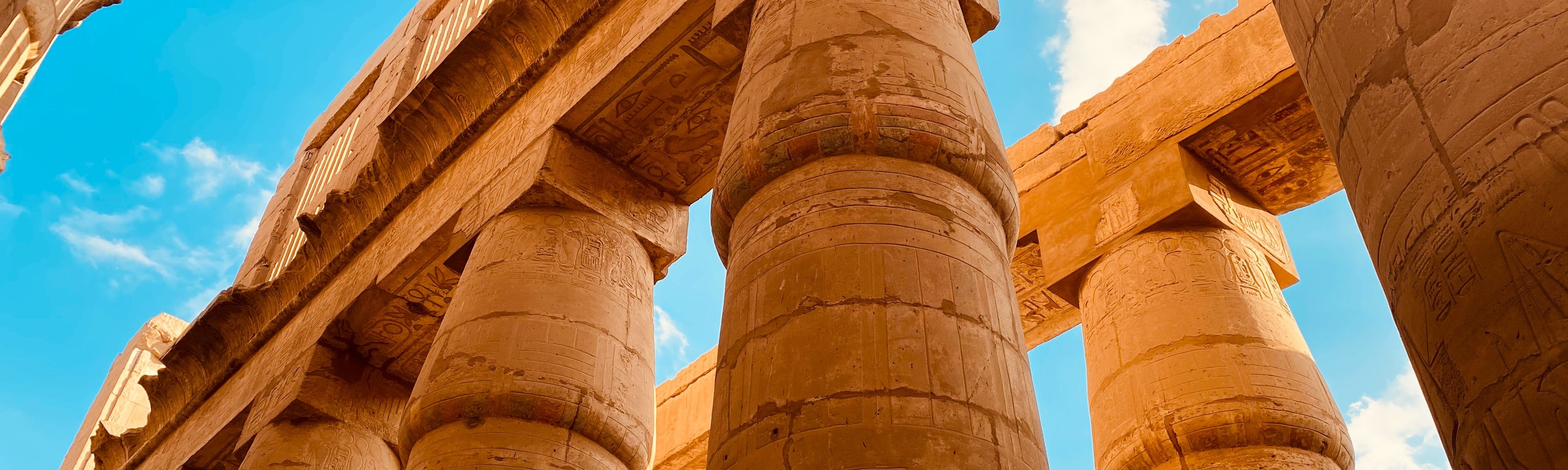 looking up at columns at karnak temple in luxor egypt