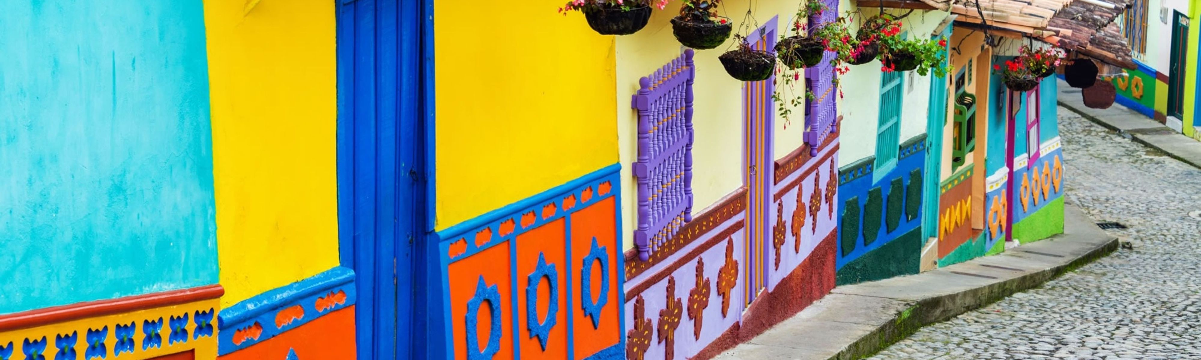 colorful painted buildings on street in colombia