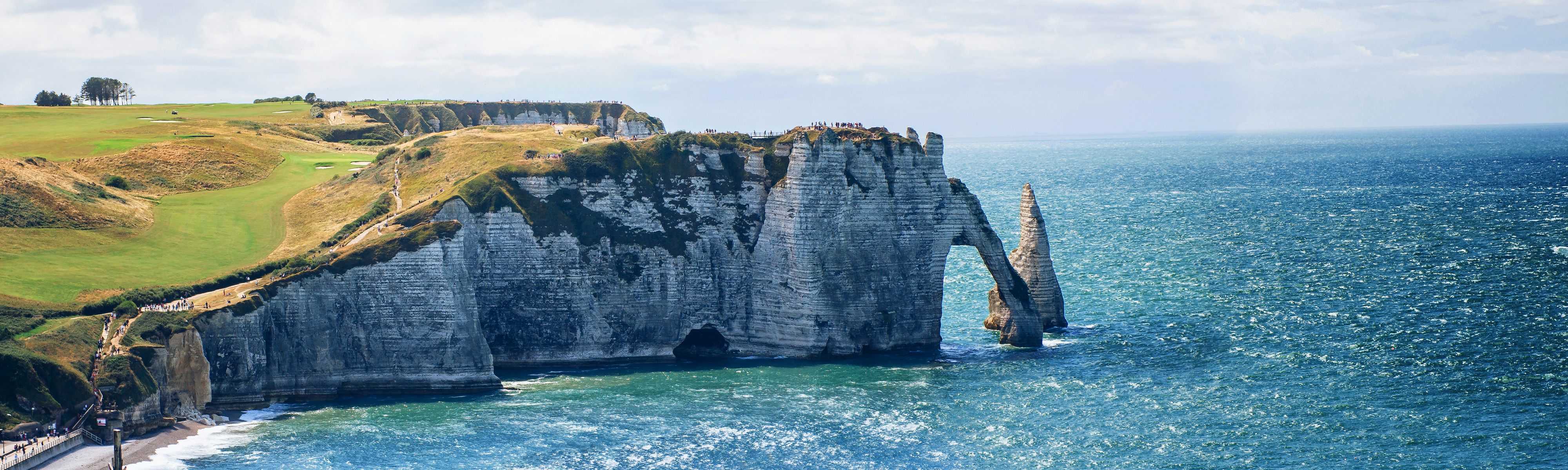 cliffs of aval etretat along the normandy coast in france