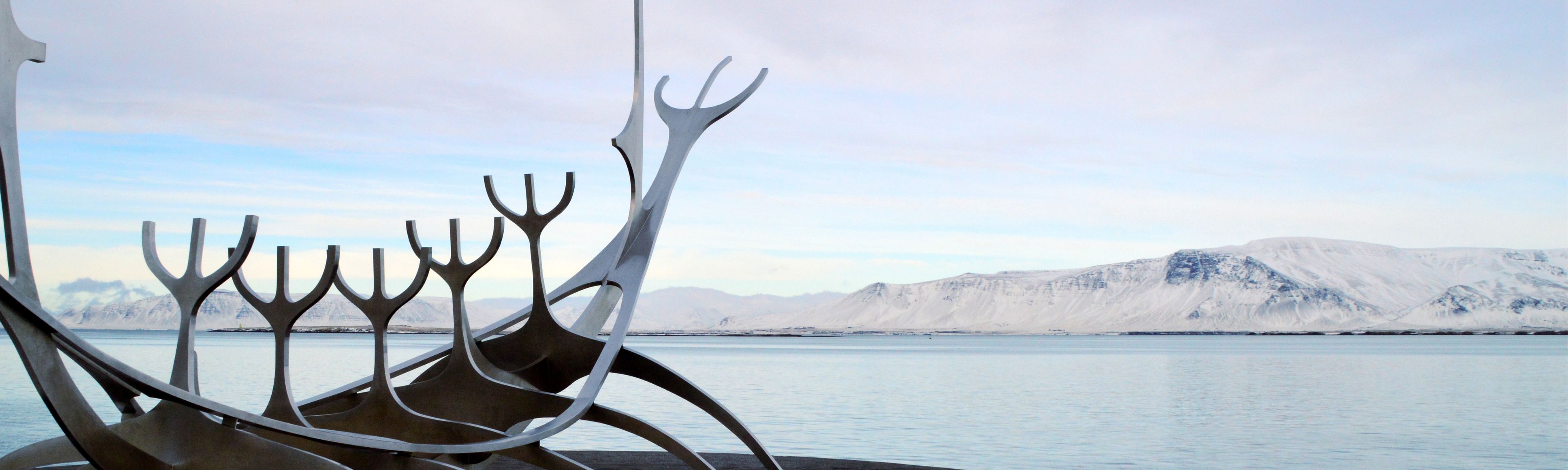 viking ship statue on the coast of reykjavik in iceland
