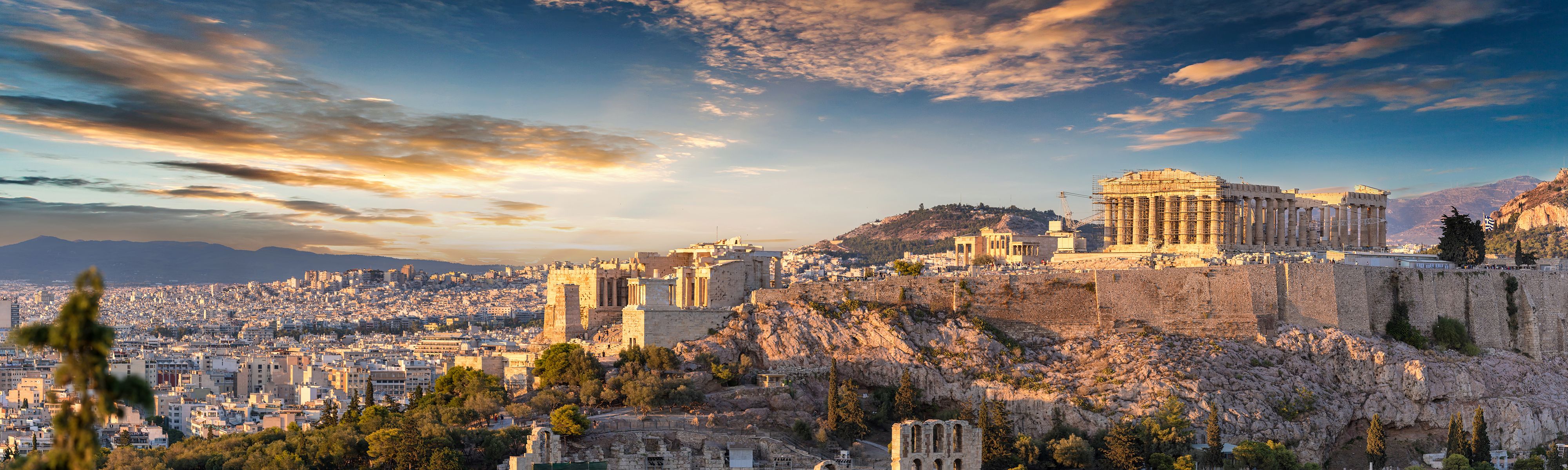 panorama of the acropolis on top of the wall in athens greece