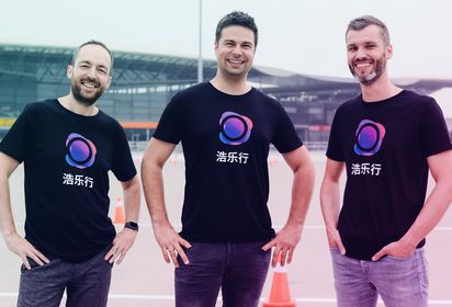 Group picture of the three holoride founders at CES Asia 2019