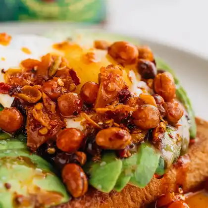 Chengdu Crunch over avocado toast