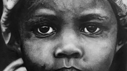 black and white drawing of a little girl, drawn by James Perry
