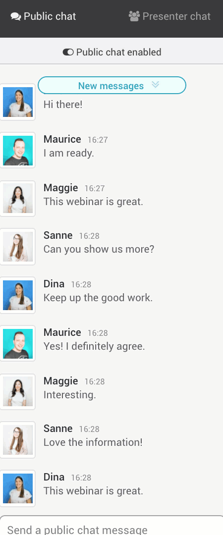 Scrolling the chat in the live room from WebinarGeek