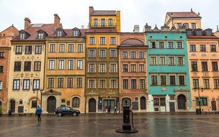 A shot of the colorful building in Old Town, Warsaw, Poland.