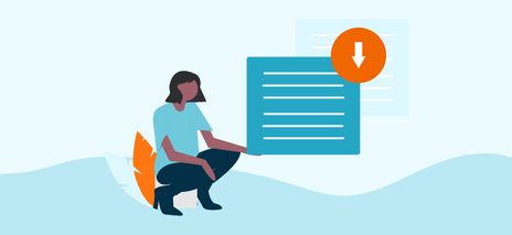 Illustration of woman downloading webinar questionnaire