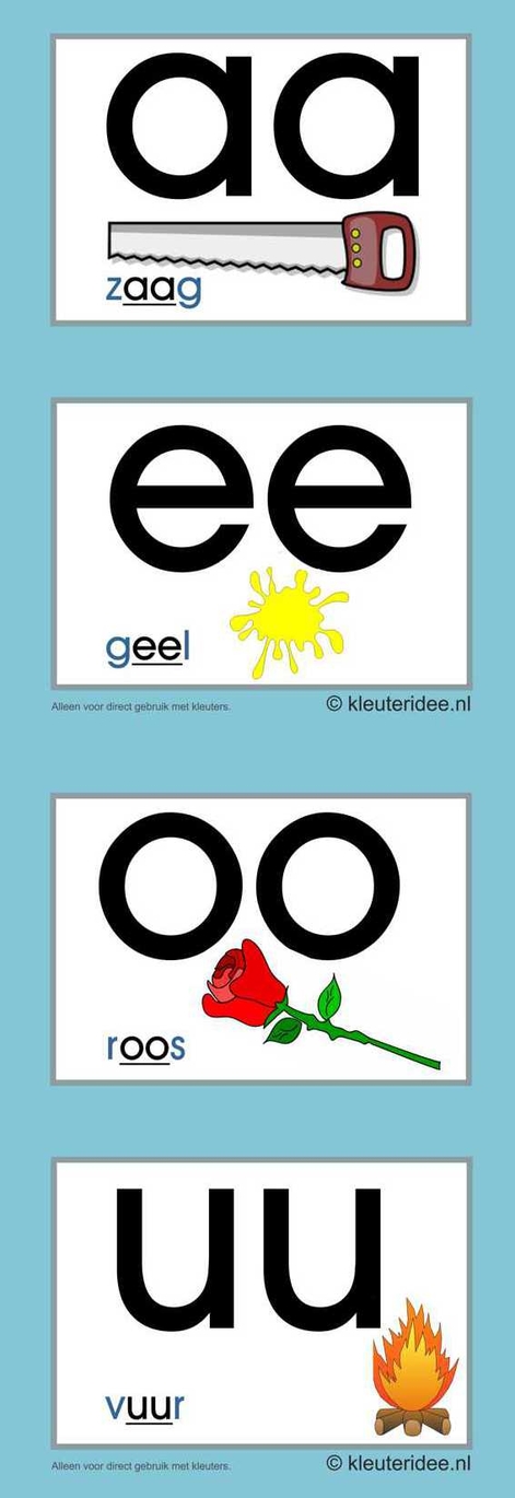 Letterkaarten voor kleuters tweeklanken 1, kleuteridee.nl , abc cards for preschool , free printable