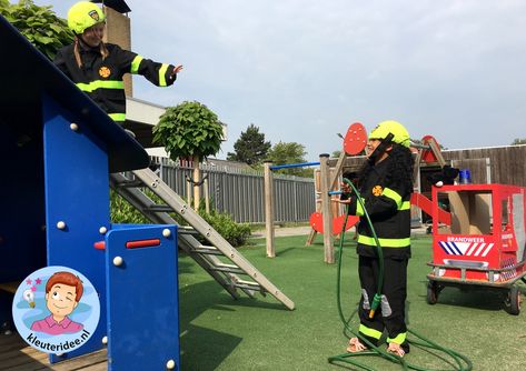 buitenspel, thema brandweer, kleuteridee, kindergarten fire fighters theme outdoor play