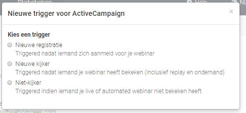 Screenshot van nieuwe trigger menu