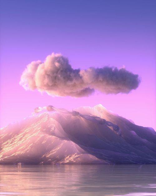 dreamlike pink and purple mountainous landscape