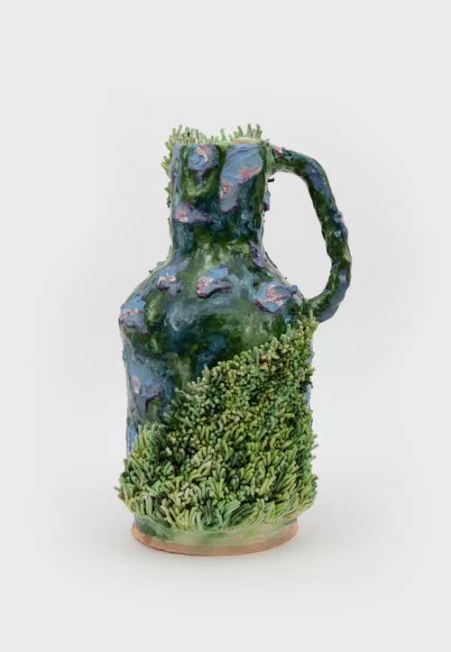 Ceramic vase, green and blue detailing